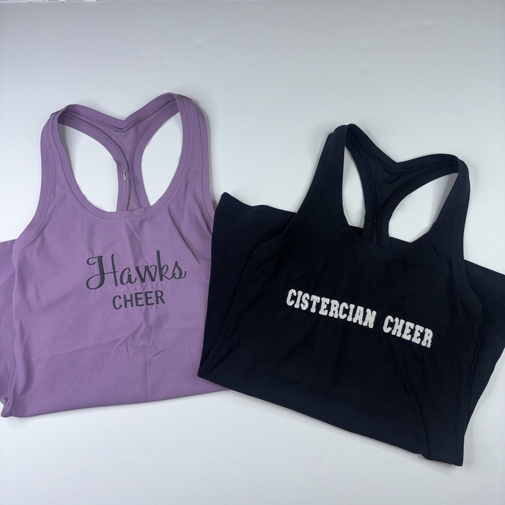 Lot Of 2 Lululemon Racerback Tank Tops Size 2 Cheer Embroidery Athletic